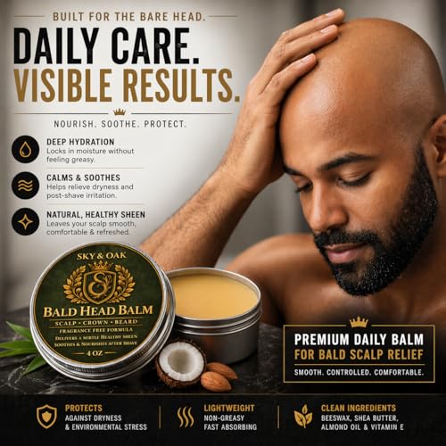 Bald Head Balm for Men 4 oz - Fragrance-Free Scalp & Face Moisturizer