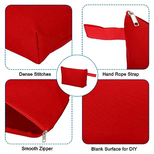 PATIKIL 9.1 x 5.1 Canvas Makeup Bags with Strap, 5 Pack Pencil Multipurpose Cosmetic Zipper Bag Case Travel Toiletry Storage Pouch Organizer for Home Office, Red
