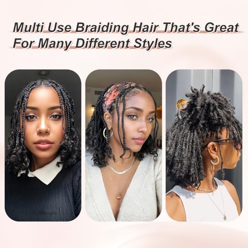 Afro Kinky Braiding Hair 10 Inch Pre Stretched Human Hair Bulk for Dreadlocks - 50g/Pack, 1B