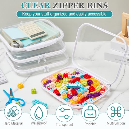 Clear Zipper Case Set with Handle - 9.8 x 7.9 x 2 Inches - White, 4 Pack