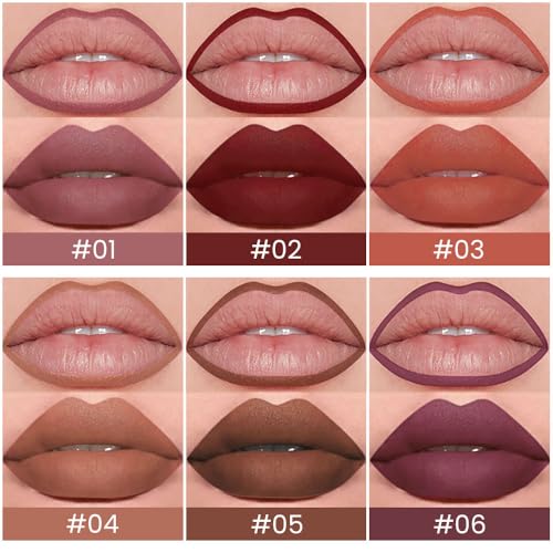 6 Pcs Retractable Natural Nude Beige Colors Lip Liner Lipstick Pencils Set for Shaping & Sculpting Lips,Mauve Maroon Dark Red Orange Chocolate Plum Creamy Matte Velvet Pigmented Crayon