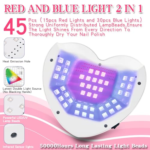 UV LED Nail Lamp, Rechargeable Cordless Nail Dryer for Gel Polish, UV Nail Light with 45 Beads, Professional Quick Dry Curing Lamp with 3 Timers Setting for Salon and Home