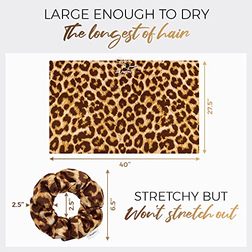 Leopard Microfiber Hair Towel Wrap & 2 Large Hair Ties Set - Anti-Frizz, Absorbent, Gentle for Wet Hair