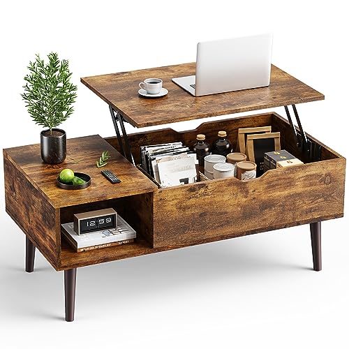 Rustic 19.7x39.4-inch Lift Top Coffee Table with Hidden Storage - OLIXIS