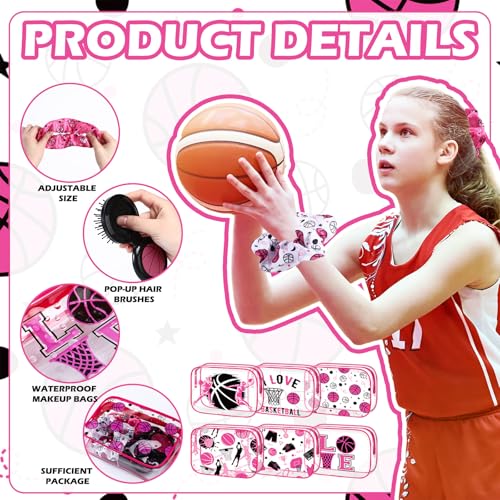 Pink Basketball Makeup Bag Sets for Women - 36 Pcs Sports Gift Pack