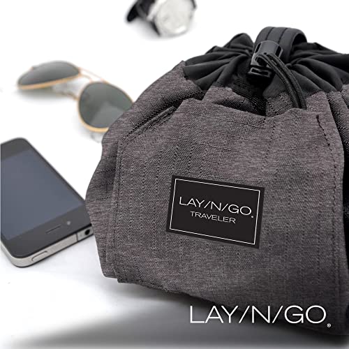 Lay-n-Go Grey Water-Resistant 4-in-1 Drawstring Toiletry Bag - Travel Organizer
