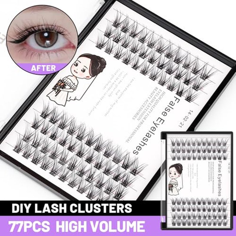 Bodermincer 84 Cluster D Curl Natural Style Eyelashes Professional Makeup Individual Cluster EyeLashes Grafting Fake False Eyelashes (12MM)
