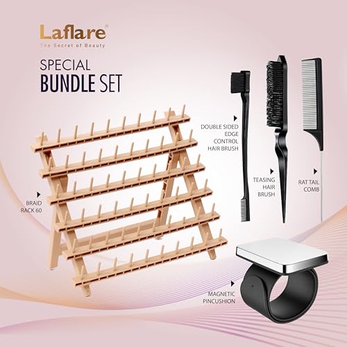 Hair Braiding Rack with Comb Set & Gel Wristband - Wood Color Combo3
