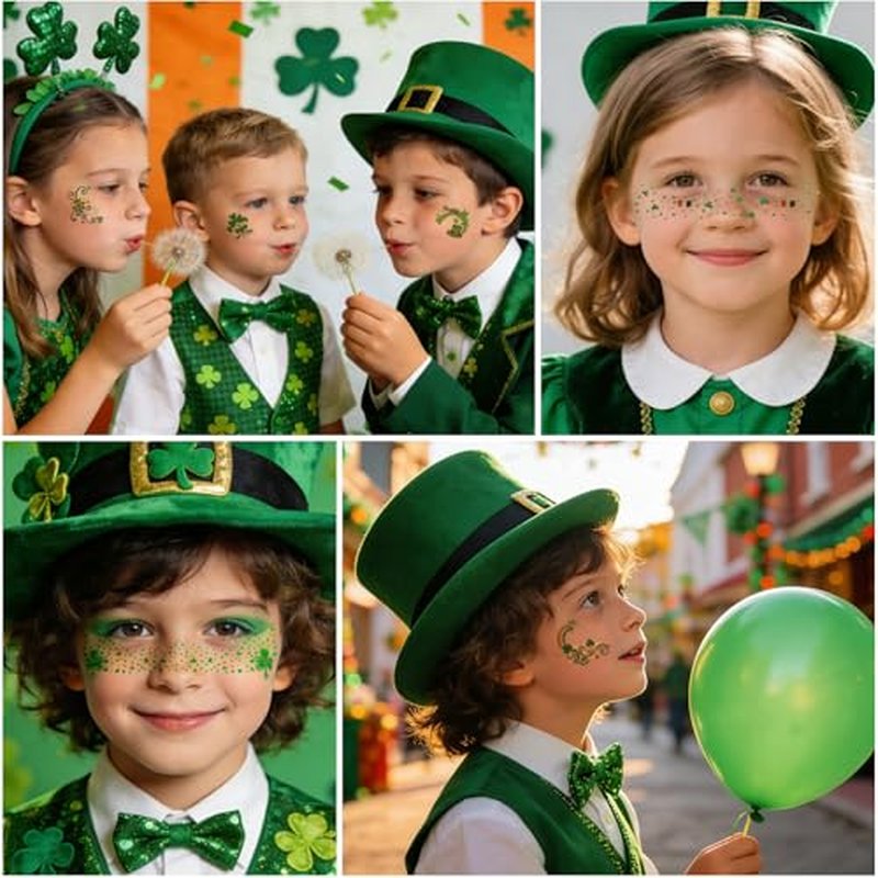 28PCS St. Patrick's Day Glitter Face Temporary Tattoo, Glitter Gold Green Freckles Shamrock Face Stickers, Saint Patricks Fake Tattoos for Adult Women Girls, St. Patrick¡¯s Day Makeup Accessories