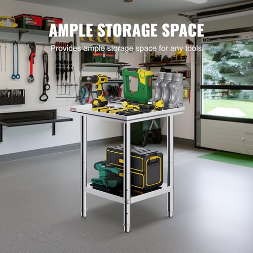 Stainless Steel Commercial Kitchen Prep Work Table - 24x24x32 Inch, Adjustable Undershelf, VEVOR