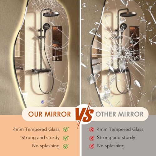 Irregular Cloud-Shaped Backlit LED Bathroom Mirror 30" x 20" - Dimmable, Anti-Fog