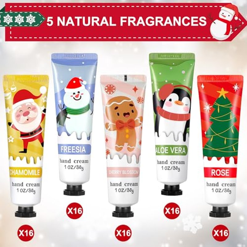 80 Pcs Christmas Hand Lotion Gift Set Bulk Christmas Gifts for Coworkers Employee Natural Plant Fragrance Shea Moisturizing Hand Creams Women Men Stocking Stuffers Xmas Party Supplies