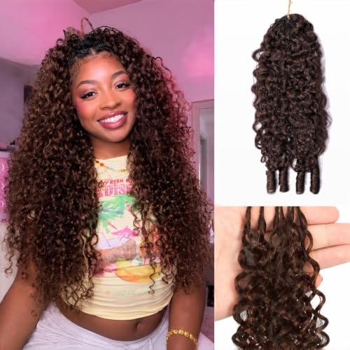 #4 Burmese Curly Feather Crochet Human Hair Extensions - 22 Inch, 50g, Pre-Looped, Knotless, Reusable, Natural Texture