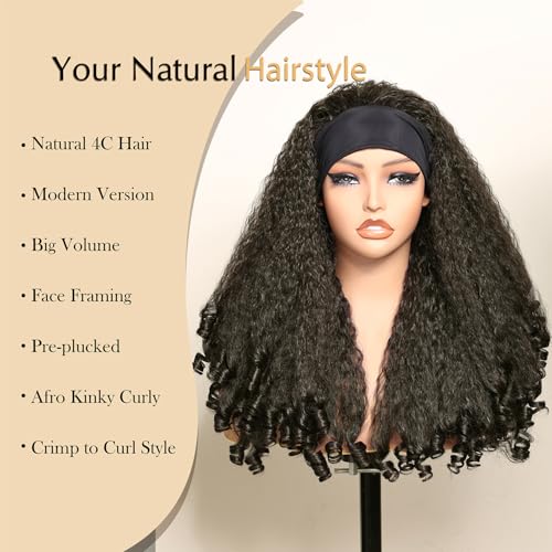 Afro Curly Headband Wig - 20 Inch Synthetic Kinky Curls for Black Women (Dark Brown Variation)