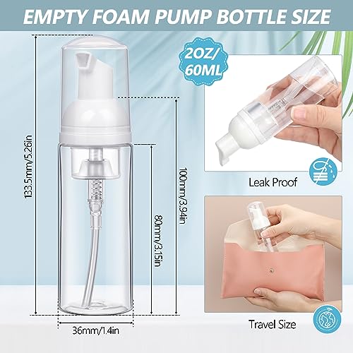 Dandat 120 Pcs 2 oz Plastic Foam Soap Dispensers Bulk Refillable Foaming Pump Bottle Empty Mini Shampoo Lash Cleaning Bottles for Travel Cosmetics Hand Soap(Clear)