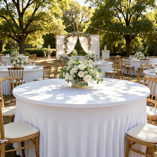 White Spandex Table Skirts for 60 Inch Round Tables - 6 Pack - Wedding & Party Decor