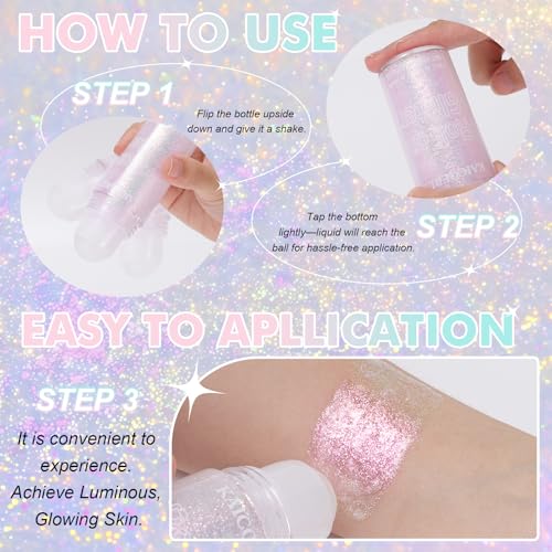 Roll-on Holographic Body Glitter Gel for Women, Sparkle Chunky Glitter Makeup for Christmas New Year Festival Halloween Party Rave, Face Glitter Makeup for Face Body Hair Lips (Purple)