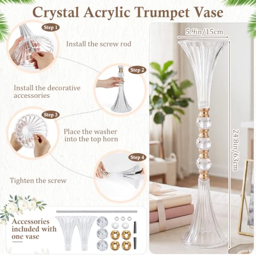 4 Pcs Tall Crystal Acrylic Trumpet Vases for Centerpieces Wedding - Variation of Trumpet Base