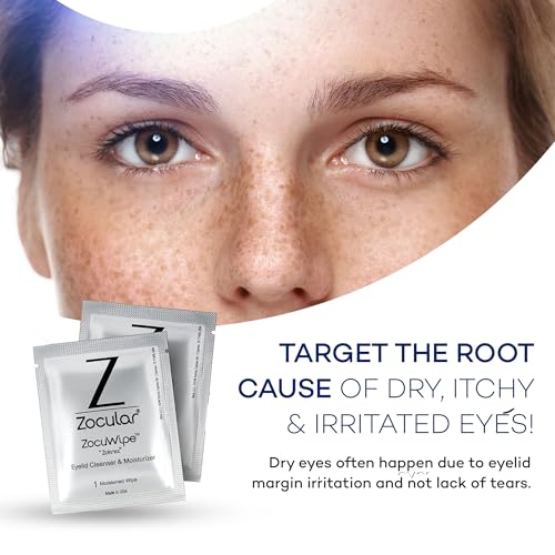 Zocular ZocuWipe Eyelid Cleansing Wipes with Natural Okra Complex ? Gentle Daily Eyelid Cleanser & Moisturizing Pads ? Makeup Remover & Eye Hygiene Wipes ? 30 Count