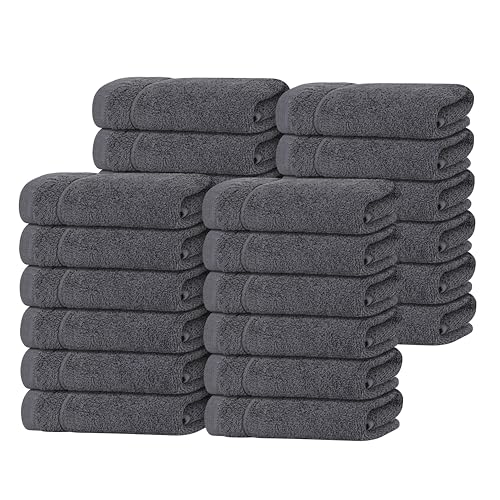 Tens Towels 24 Piece Washcloth Set - Dark Grey, 12x12 Inches, Soft Cotton