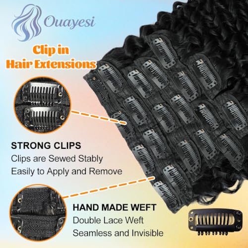 Black 22 Inch Curly Human Hair Clip-In Extensions Full Head 110g - Natural Color