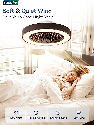 LEDIARY 20 Inch Black Bladeless Enclosed Ceiling Fan with Dimmable LED Light