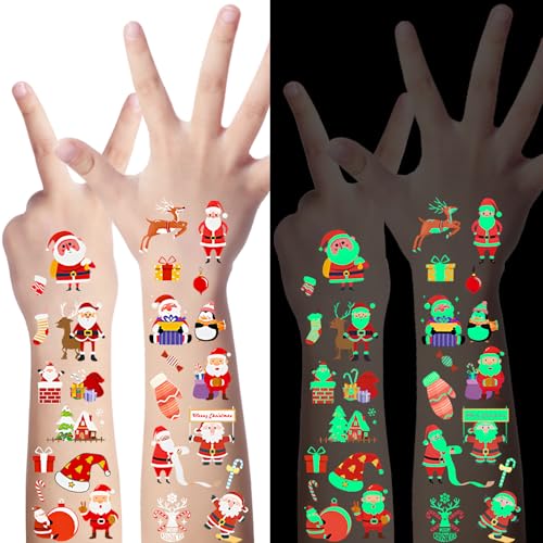 LOMIMOS 240PCS Luminous Christmas Temporary Tattoos,Christmas Party Favors Glow In The Dark Tattoos Waterproof Stickers For Stocking Stuffers Xmas Gift Goody Bag Stuffers Bulk