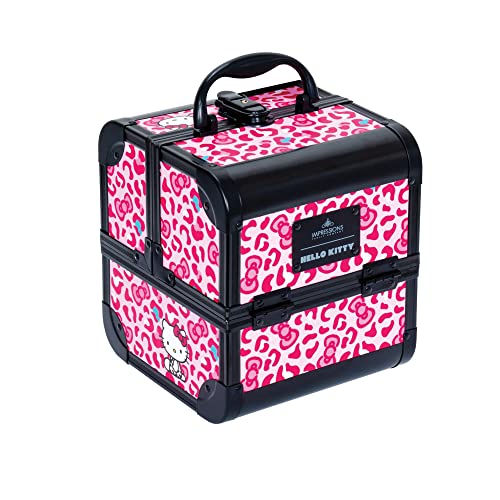 Impressions Vanity Hello Kitty SlayCube Makeup Travel Case with Durable Outer, Makeup Organizer Case in Portable Size with 2 Extendable Trays and Flip Top Mirror (Pink Animal)