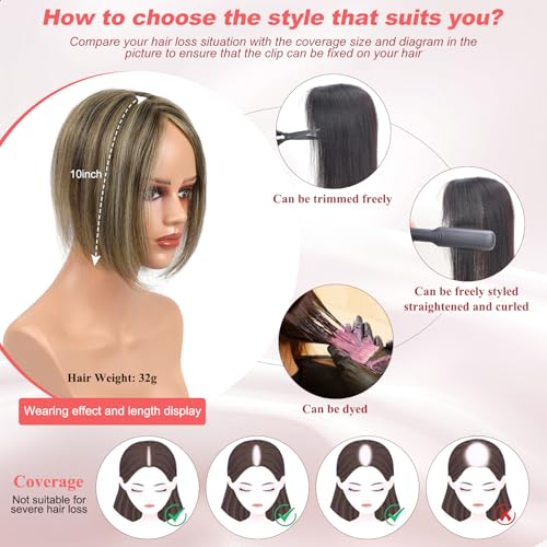 Blonde Human Hair Hair Topper 10 Inch Swiss Base for Thin Hair Natural Look - Variation 1213-613# Lightest Blonde