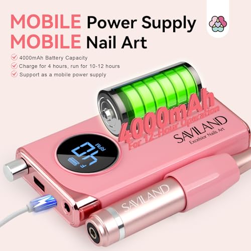 SAVILAND Electric Nail Drill Professional: 40000RPM Nail Filer Electric Manicure Pedicure13 Nail Drill Bits for Acrylic Nails False Nails Gel Nails Dip Nail