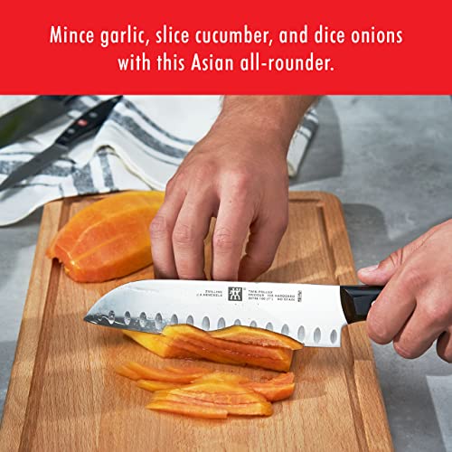 7-Inch Razor-Sharp German Hollow Edge Santoku Knife - Black & Stainless Steel