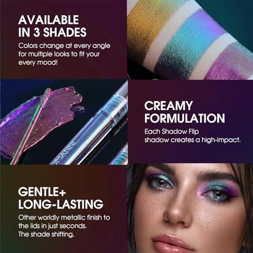 Jolilab Metallic Liquid Chameleon Eyeshadow, Multi-Dimensional Eye Looks, Long-lasting Holographic Glitter Multichrome Eyeshadows Makeup (#Peacock+#GX013)