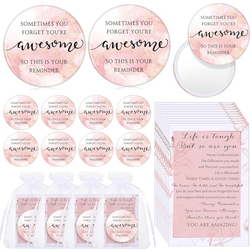 Pink Compact Travel Mirror with Inspirational Quote - Bulk Set for Women
