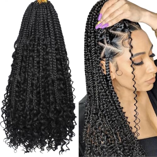 Beverlee 18 In Boho Box Braids 8 Packs 1B# Pre-Looped Crochet Hair Goddess Box Braids