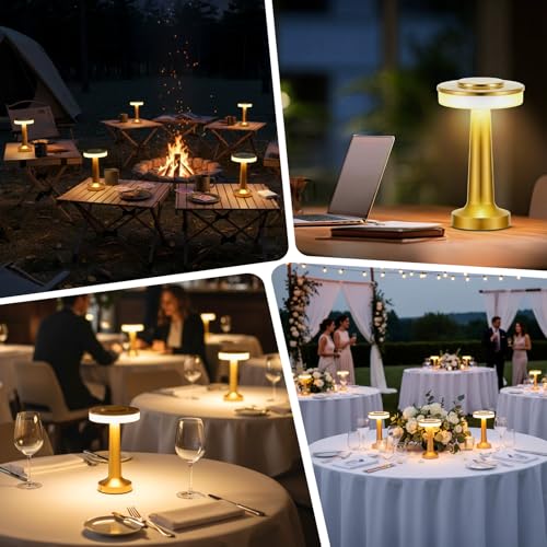 8 Pack LED Cordless Rechargeable Table Lamps - Gold, Portable & Touch-Controlled