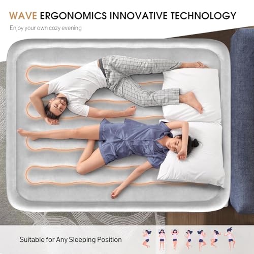 Queen Air Mattress with Built-In Pump Grey 18-Inch Raised for Guests & Camping