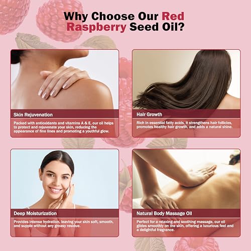 Red Raspberry Seed Oil 4 fl. oz. Cold Pressed Unrefined 100% Pure & Natural Carrier ? Ideal for Skin, Face, Body, and Hair Moisturizer. Great for DIY Soap, Creams, Lotions, and Lip Balms.