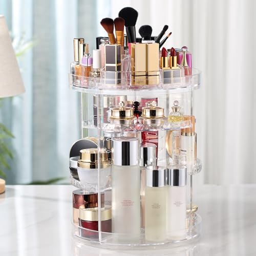 AMEITECH 8-Layer Rotating Makeup Organizer with Lipstick Storage - Large Capacity, Adjustable & Clear
