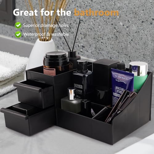 Men's Cologne Organizer with Drawers - Bathroom & Dresser Storage, Black