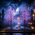 6 FT Halloween Lighted Birch Trees - 96 LED Purple & Orange Fairy Lights with Timer - Indoor Outdoor Decor