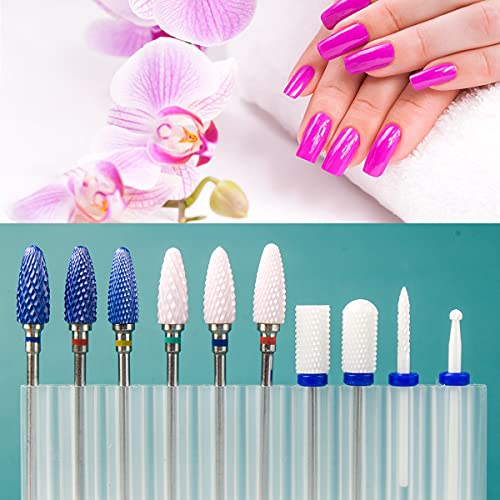 Feecy Nail Drill Bits Set Ceramic for Acrylic Nails Gel Polish Professional, 3/32 Inch Efile Nail Drill Bits Kit for Cuticle Safety Barrel Nail Art Tools with Holder, 10pcs (S10-B)