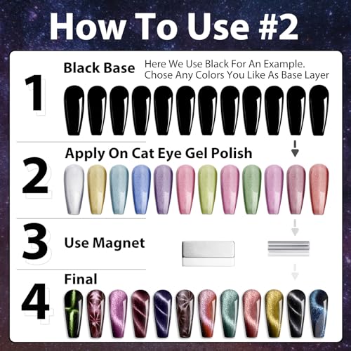 Cat Eye Gel Nail Polish Set - 12 Colors 9D Holographic Glitter with Magnet for DIY Home & Salon