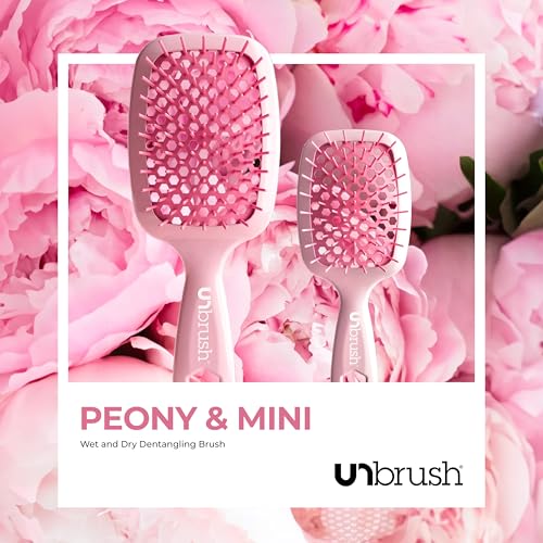 FHI Heat UNbrush and UNbrush Mini - Peony Light Pink Detangling Hairbrush Set
