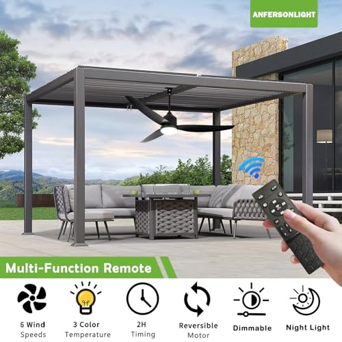 Outdoor Ceiling Fan with Light 52 Inch Black IP65 Waterproof Reversible DC Motor