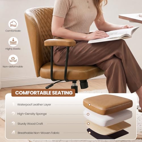 MALOL Leather Office Chair with Removable Arms - Brown, Set of 1