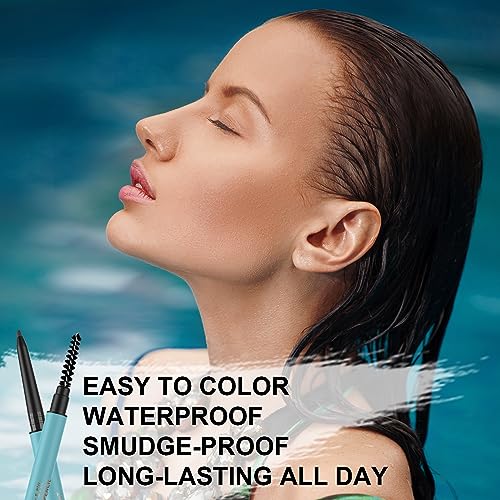 TurritopsisD Eyebrow Pencil Liner ¡¼2-Pack Dark Brown¡½ Waterproof Long-Lasting Retractable Extra-thin Pen Built-in Brush Create Eye Brow Natural Makeup
