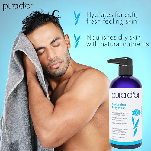 PURA D'OR Refreshing Organic Body Wash 16oz - Pack of 3, Aloe Vera & Organic Oils