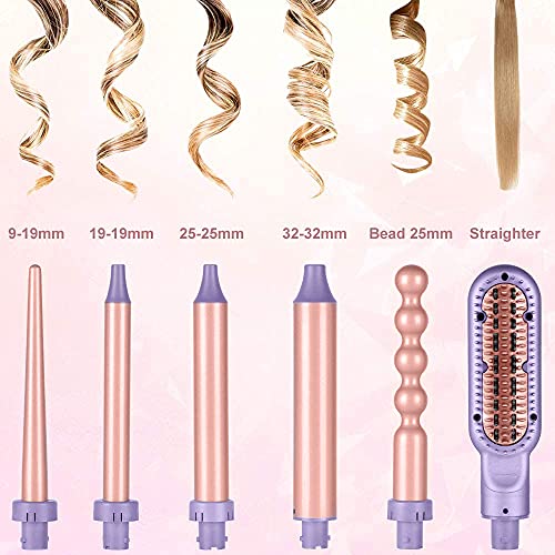 6-in-1 Ceramic Curling Iron Set with Straightener & Travel Bag - Adjustable Temp