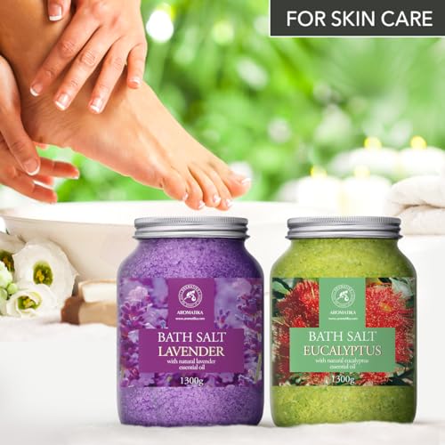 Bath Sea Salt Set with Lavender & Eucalyptus - Relaxing Aromatherapy Spa