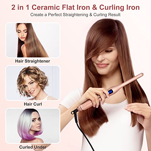 Rose Gold 3/10 Inch Mini Hair Flat Iron with 13 Temp Settings & LCD Display